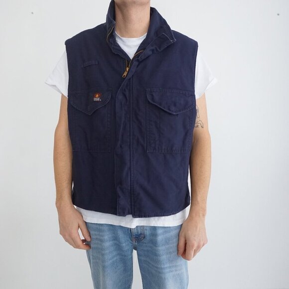 VTG '03 Dale FR Anti Flame Action West Navy Heavyweight Cotton Zip Up Vest XLT - Picture 1 of 9